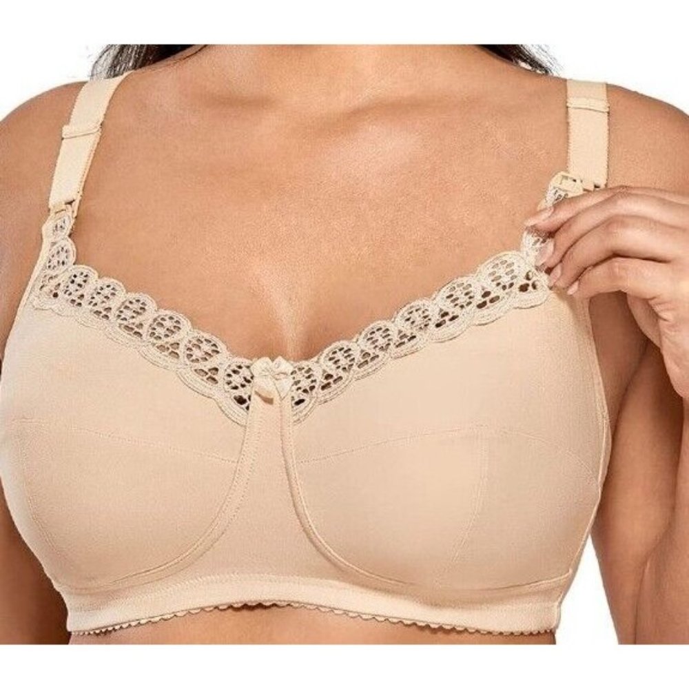 Gratlin 34 J Rose Smoked Maternity Nursing Bra Wirefree Soft with Lace Trim